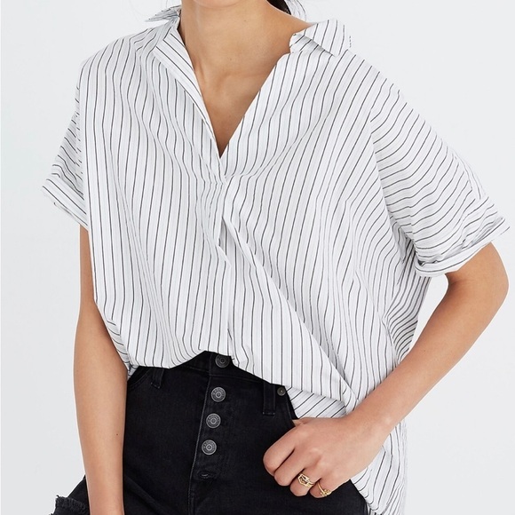 Madewell White and Black Striped Top - Picture 1 of 10